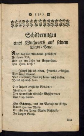 Schilderungen eines Wucherers auf seinem Sterbe-Bette