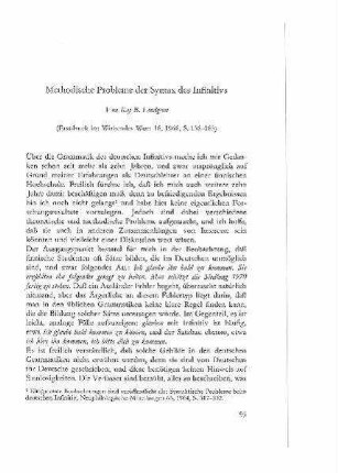 Methodische Probleme der Syntax des Infinitivs