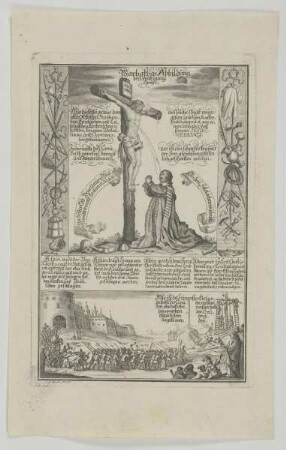 Bildnis des Johann Michael Dilherr vor dem Kreuz Christi kniend