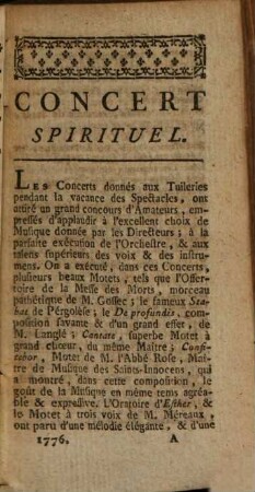 Les spectacles de Paris, ou calendrier historique & chronologique des théâtres. 25. 1776