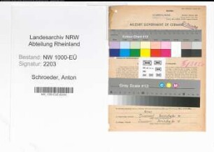 Entnazifizierung Anton Schroeder, geb. 28.03.1901 (Arbeiter)