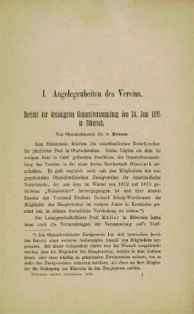Bericht der dreissigsten Generalversammlung den 24. Juni 1875 in Biberach