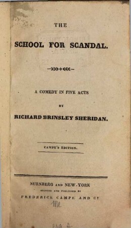 The School for Scandal : A comedy in 5 acts