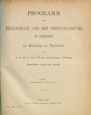 Programm der Herzoglichen Realschule und des Progymnasiums zu Ohrdruf. 1878/79