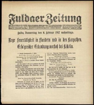 Erste Ausgabe vom Donnerstag, den 08. Februar 1917.