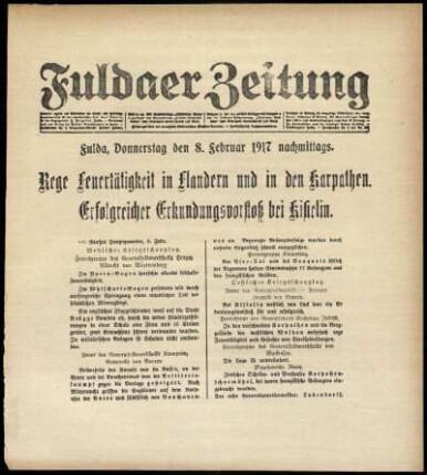 Erste Ausgabe vom Donnerstag, den 08. Februar 1917.