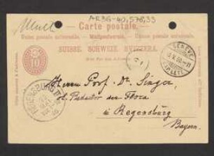 Brief von Johann Müller an Jakob Singer