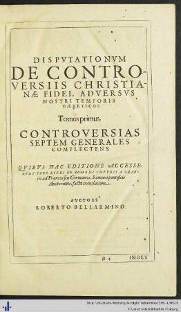 Tomus primus, Controversias Septem Generales Complectens.