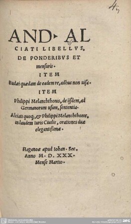 And. Alciati Libellus, De Ponderibus Et mensuris