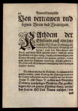 Von vertrawen und segnen Braut und Breutigam.