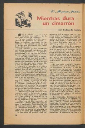 Mientras dura un cimarrón : El momento político
