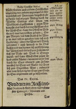 Das IV. Capitel. Von denen im Reich ... vornehmsten Gebirgen, Wäldern und Flüssen