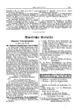 Besondere Bezeichnungen nach § 9 DGO : [Allgemeine Verwaltungssachen] ; [Für das Reich] ; [Amtliche Erlasse] ; [Amtlicher Teil]