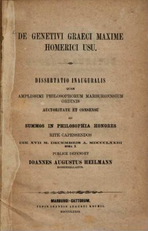 De Genetivi Graeci maxime Homerici usu : Diss. inaug.