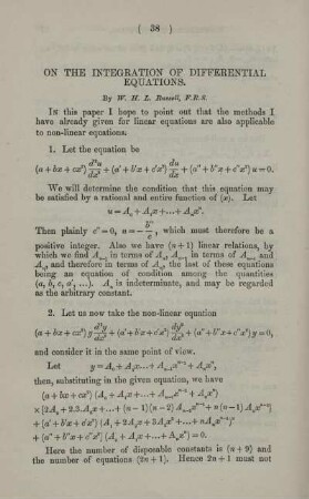 On the integration of differential equations.