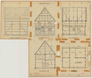 Bruchhausen (Kreis Höxter): Hof Nr. 73 Heese. Haupthaus (Grundriss, Nordansicht, Schnitte)