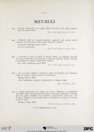 Meubles (Nr. 243-272) avec planche XI-XVIII