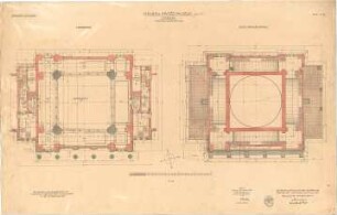 Mellinger, Ludwig von; München; Armeemuseum - Neubau, Mittelbau (Grundriss 2. OG), über den Tonnen (Schnitt)