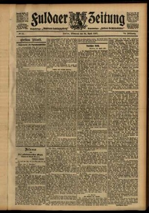 Erste Ausgabe vom Mittwoch, den 24. April 1907.