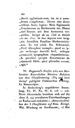 VI. Siegmunds von Herberstein Relation von dem Churfürstentag 1534 und kurz darauf gefolgten Cadanischen Vertrag