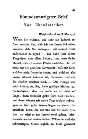 21. Von Ebenderselben - Wolfenbüttel den 3. May 1776.