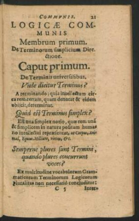 Membrum primum. De Terminorum simplicium Directione.