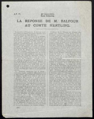 La Reponse de M. Balfour au Comte Hertling