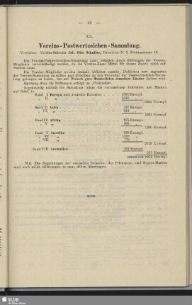 XII. Vereins-Postwertzeichen-Sammlung