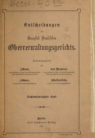 Entscheidungen des Preußischen Oberverwaltungsgerichts. 26. 1894