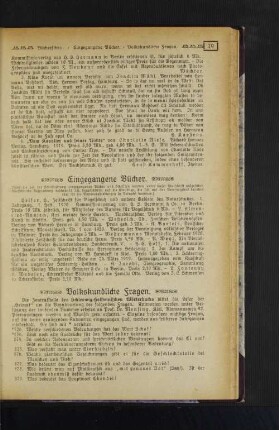Volkskundliche Fragen.