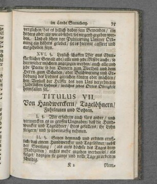 Titulus VII. Von Handwerckern/ Tagelöhnern/ Fuhrleuten und Bohten.