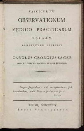 Fasciculum Observationum Medico-Practicarum Trigam Exhibitem
