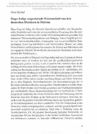 Hugo Jedigs wegweisende Wissenschaft von den deutschen Dialekten in Sibirien