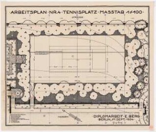 Villengarten, Berlin-Kladow: Grundriss Tennisplatz 1:100