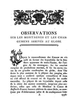 Observations due les montagnes et les changemens arrivés au globe.