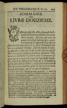 Sommaire du Livre Douzieme. - Livre douzieme.
