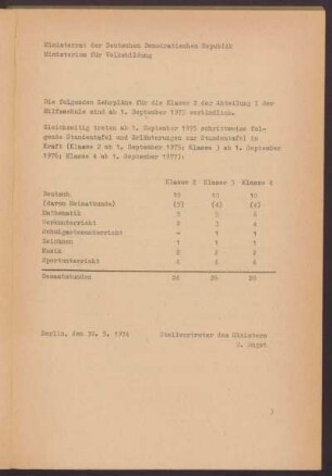 Die folgenden Lehrpläne ...