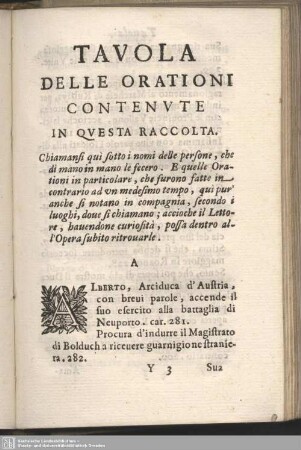 Tavola Delle Orationi Contenute In Questa Raccolta