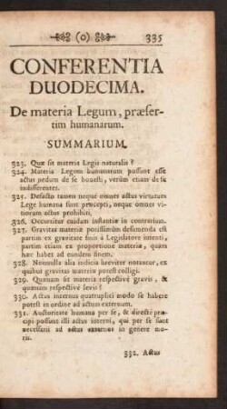 Conferentia Duodecima. De materia Legum, praesertim humanarum