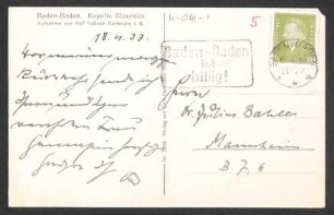 [Ansichtskarte von Otto Selz an Julius Bahle vom 18. April 1933]