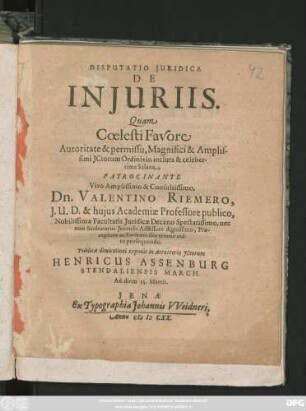 Disputatio Iuridica De Iniuriis