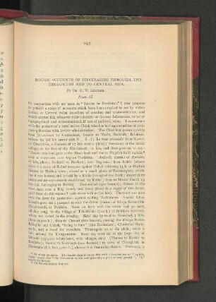 Rough Accounts of Itineraries through the Hindukush and to Central Asia.