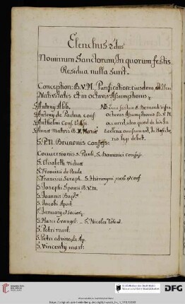 Elenchus secundus Nominum Sanctorum, In quorum festis Residua nulla sunt