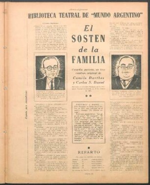 El sostén de la familia : Biblioteca teatral de "Mundo Argentino"