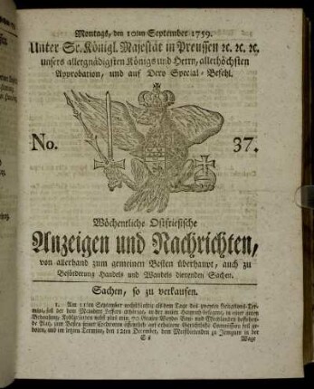 No. 37. Montags, den 10ten September 1759.