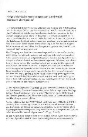 Einige didaktische Bemerkungen zum Lernbereich "Reflexion über Sprache"