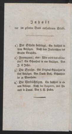 Inhalt der im zehnten Band enthaltenen Stücke.