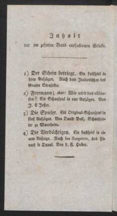 Inhalt der im zehnten Band enthaltenen Stücke.