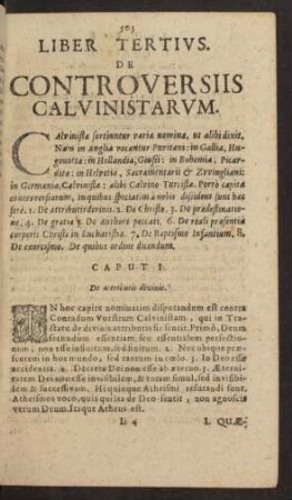 Liber Tertivs. De Controversiis Calvinistarvm.