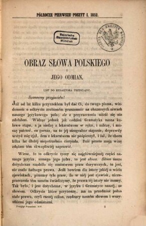 Przegla̜d poznański : pismo sześciotygodniowe, 14. 1852